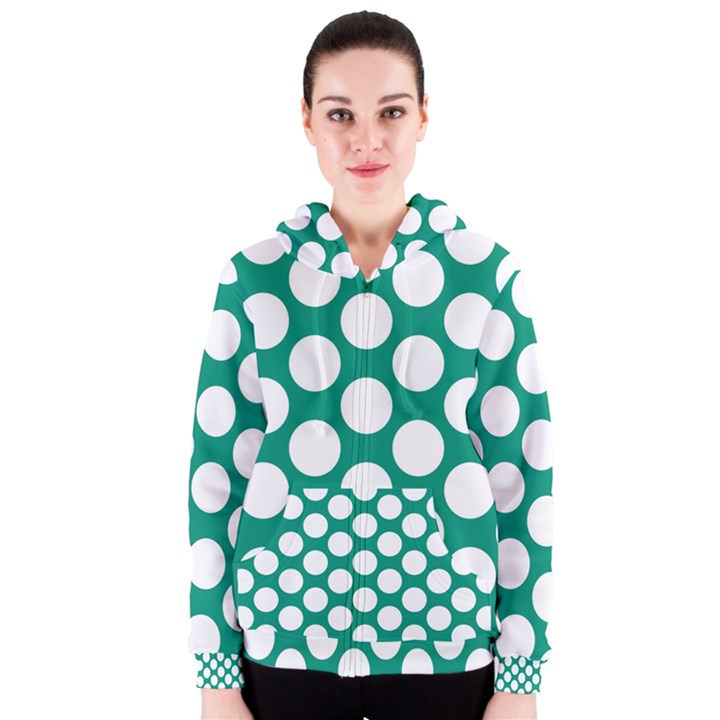 Emerald Green Polkadot Women s Zipper Hoodie