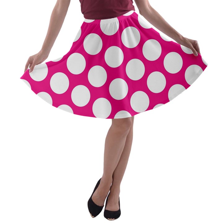 Pink Polkadot A-line Skater Skirt