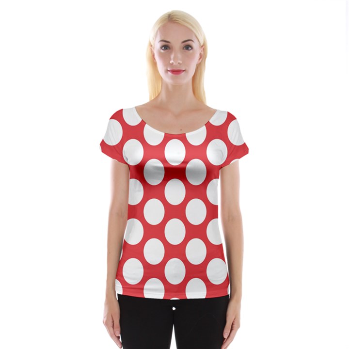 Red Polkadot Women s Cap Sleeve Top