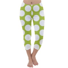 Spring Green Polkadot Capri Winter Leggings  by Zandiepants