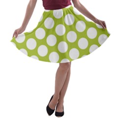 Spring Green Polkadot A-line Skater Skirt by Zandiepants