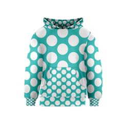 Turquoise Polkadot Pattern Kids  Pullover Hoodie by Zandiepants