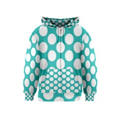 Turquoise Polkadot Pattern Kids  Zipper Hoodie by Zandiepants