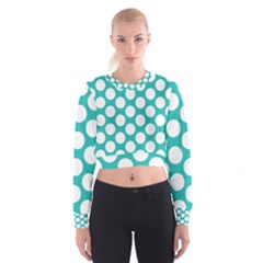 Turquoise Polkadot Pattern Women s Cropped Sweatshirt by Zandiepants