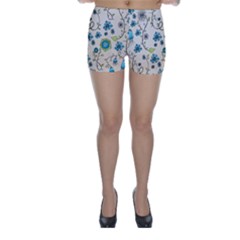 Whimsical Flowers Blue Skinny Shorts by Zandiepants