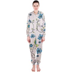 Whimsical Flowers Blue Hooded Jumpsuit (ladies)  by Zandiepants