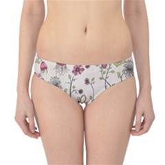 Pink Whimsical Flowers On Beige Hipster Bikini Bottoms by Zandiepants