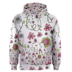 Pink Whimsical Flowers On Pink Men s Pullover Hoodie by Zandiepants