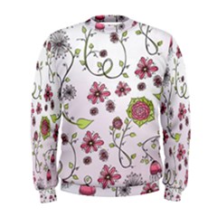 Pink Whimsical Flowers On Pink Men s Sweatshirt by Zandiepants