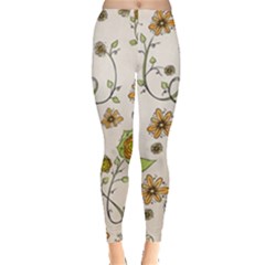 Yellow Whimsical Flowers  Leggings  by Zandiepants