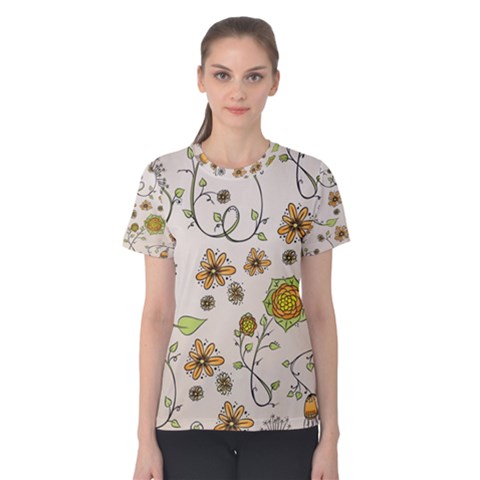 Yellow Whimsical Flowers  Women s Cotton Tee by Zandiepants