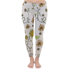 Yellow Whimsical Flowers  Winter Leggings  by Zandiepants