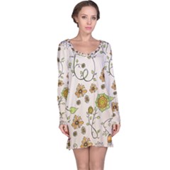 Yellow Whimsical Flowers  Long Sleeve Nightdress by Zandiepants