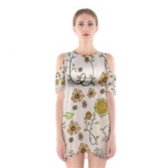 Yellow Whimsical Flowers  Cutout Shoulder Dress by Zandiepants