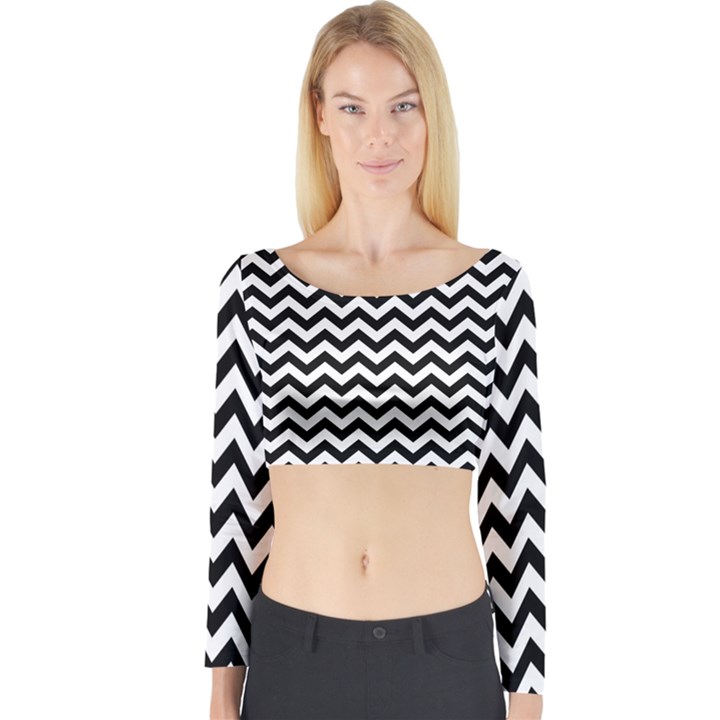 Black And White Zigzag Long Sleeve Crop Top