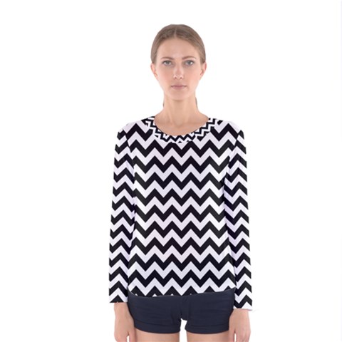 Black And White Zigzag Women s Long Sleeve Tee by Zandiepants