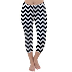 Black And White Zigzag Capri Winter Leggings  by Zandiepants