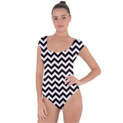 Black And White Zigzag Short Sleeve Leotard (ladies) by Zandiepants