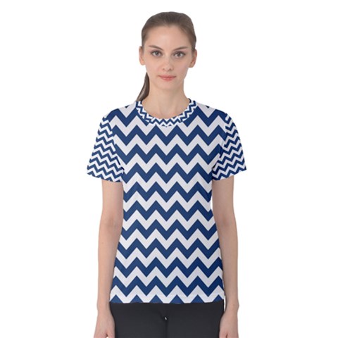 Dark Blue And White Zigzag Women s Cotton Tee by Zandiepants