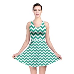 Emerald Green And White Zigzag Reversible Skater Dress by Zandiepants