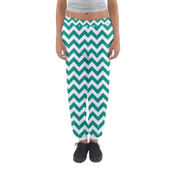 Emerald Green And White Zigzag Women s Jogger Sweatpants