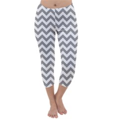 Grey And White Zigzag Capri Winter Leggings  by Zandiepants