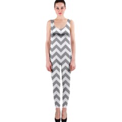 Grey And White Zigzag Onepiece Catsuit by Zandiepants