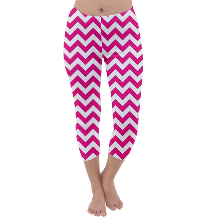 Hot Pink And White Zigzag Capri Winter Leggings 