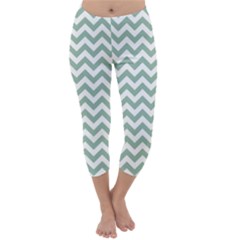 Jade Green And White Zigzag Capri Winter Leggings  by Zandiepants