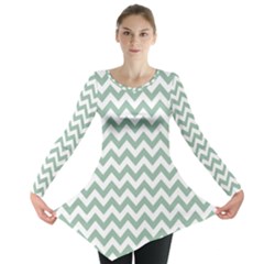 Jade Green And White Zigzag Long Sleeve Tunic  by Zandiepants