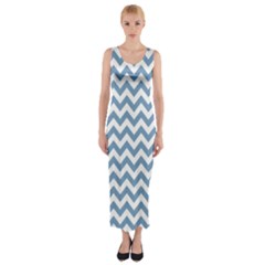 Blue And White Zigzag Fitted Maxi Dress by Zandiepants