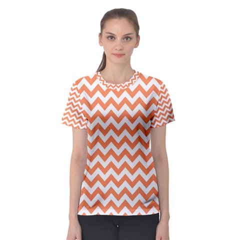 Orange And White Zigzag Women s Sport Mesh Tee by Zandiepants