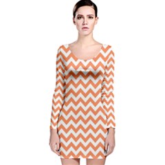 Orange And White Zigzag Long Sleeve Velvet Bodycon Dress by Zandiepants