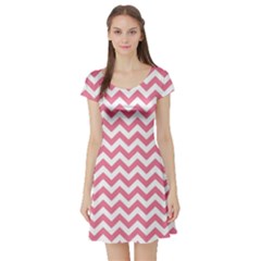 Pink And White Zigzag Short Sleeve Skater Dress by Zandiepants