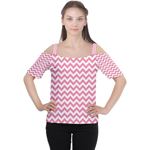 Pink And White Zigzag Women s Cutout Shoulder Tee by Zandiepants