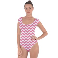 Pink And White Zigzag Short Sleeve Leotard (ladies) by Zandiepants