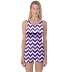 Purple And White Zigzag Pattern One Piece Boyleg Swimsuit by Zandiepants