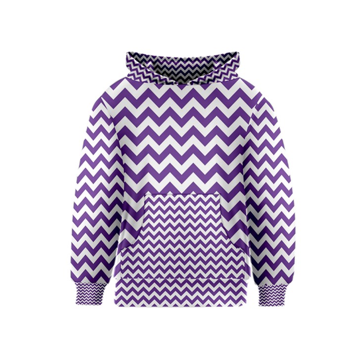 Purple And White Zigzag Pattern Kids  Pullover Hoodie