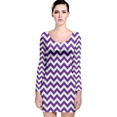 Purple And White Zigzag Pattern Long Sleeve Velvet Bodycon Dress by Zandiepants