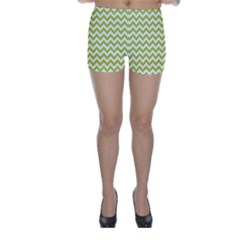 Spring Green And White Zigzag Pattern Skinny Shorts by Zandiepants