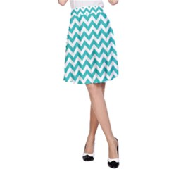 Turquoise And White Zigzag Pattern A-line Skirt by Zandiepants