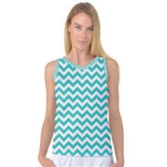 Turquoise And White Zigzag Pattern Women s Basketball Tank Top by Zandiepants