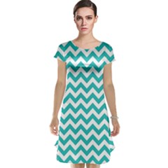 Turquoise And White Zigzag Pattern Cap Sleeve Nightdress by Zandiepants