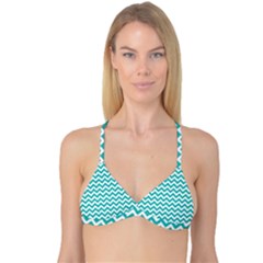 Turquoise And White Zigzag Pattern Reversible Tri Bikini Top by Zandiepants