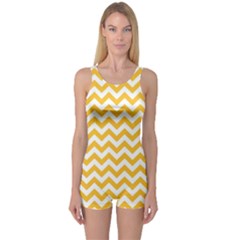 Sunny Yellow And White Zigzag Pattern One Piece Boyleg Swimsuit