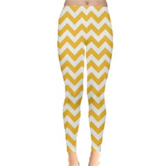 Sunny Yellow And White Zigzag Pattern Leggings 