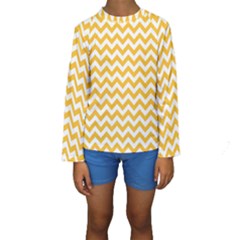 Sunny Yellow And White Zigzag Pattern Kid s Long Sleeve Swimwear