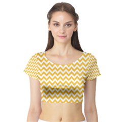 Sunny Yellow And White Zigzag Pattern Short Sleeve Crop Top (Tight Fit)