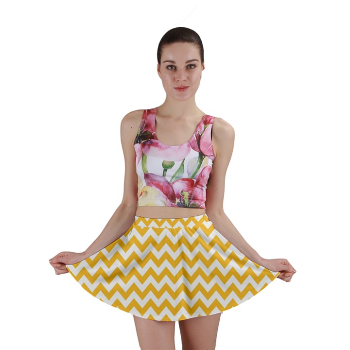 Sunny Yellow And White Zigzag Pattern Mini Skirts