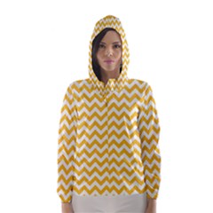 Sunny Yellow And White Zigzag Pattern Hooded Wind Breaker (Women)